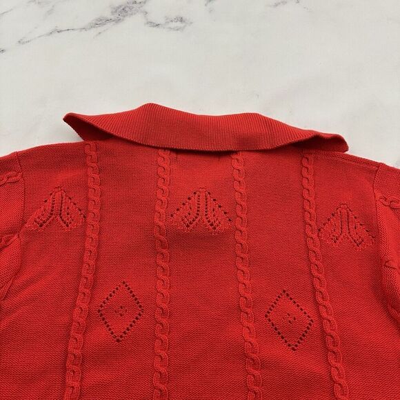 Bay Club Womens Vintage 90s Sweater Size M Red Nautical Collar Short Sleeve - Picture 8 of 11